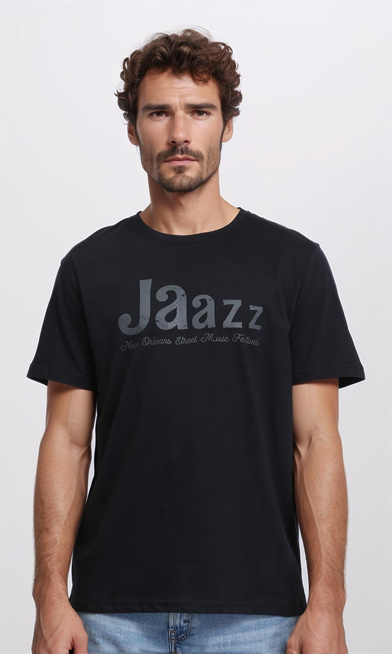 R209359 - Printed "Jaazz" Casual Tee - Black