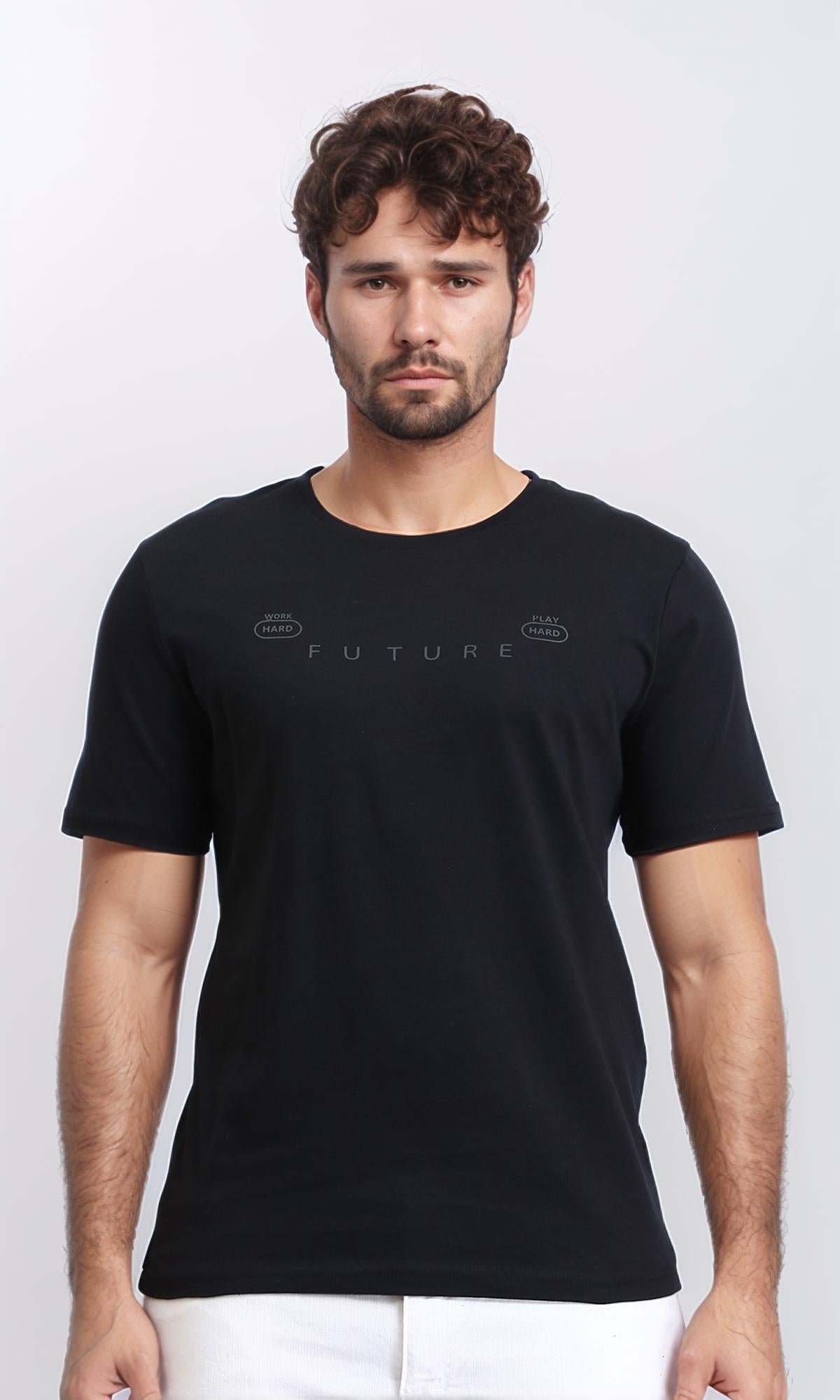 Printed Short Sleeves Cotton Tee - Black