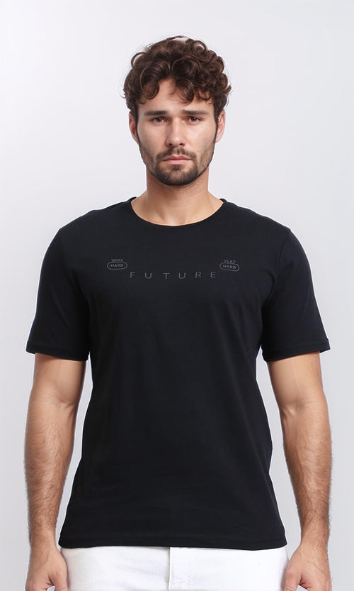 Printed Short Sleeves Cotton Tee - Black