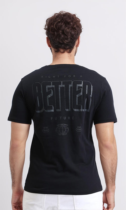 R209360 - Printed Short Sleeves Cotton Tee - Black