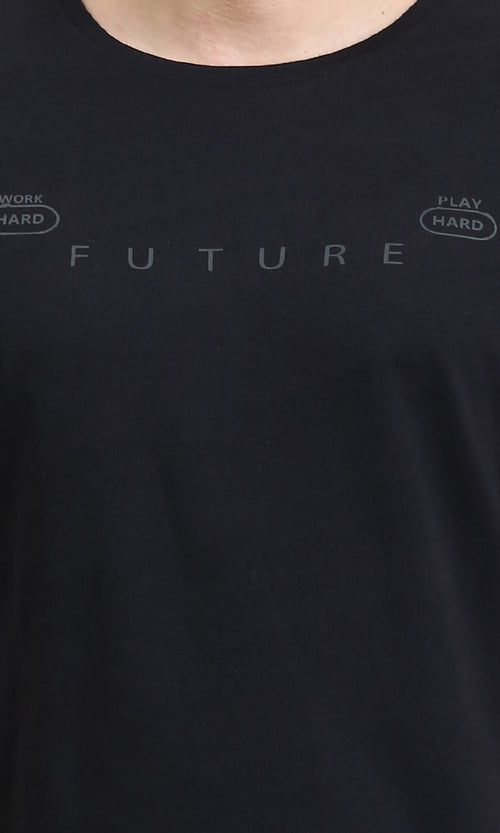 R209360 - Printed Short Sleeves Cotton Tee - Black