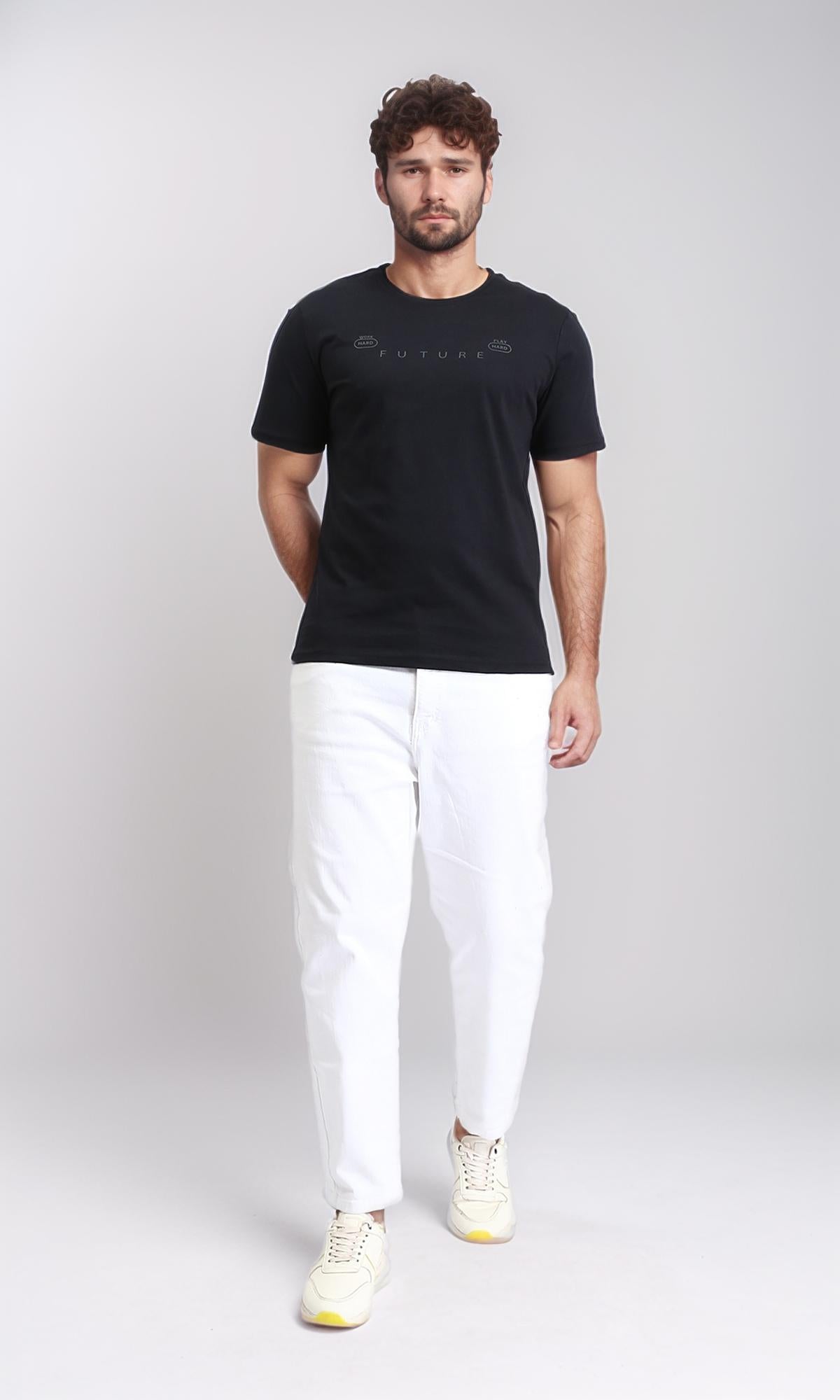 R209360 - Printed Short Sleeves Cotton Tee - Black