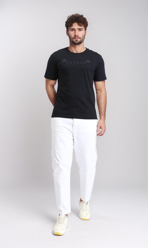 R209360 - Printed Short Sleeves Cotton Tee - Black