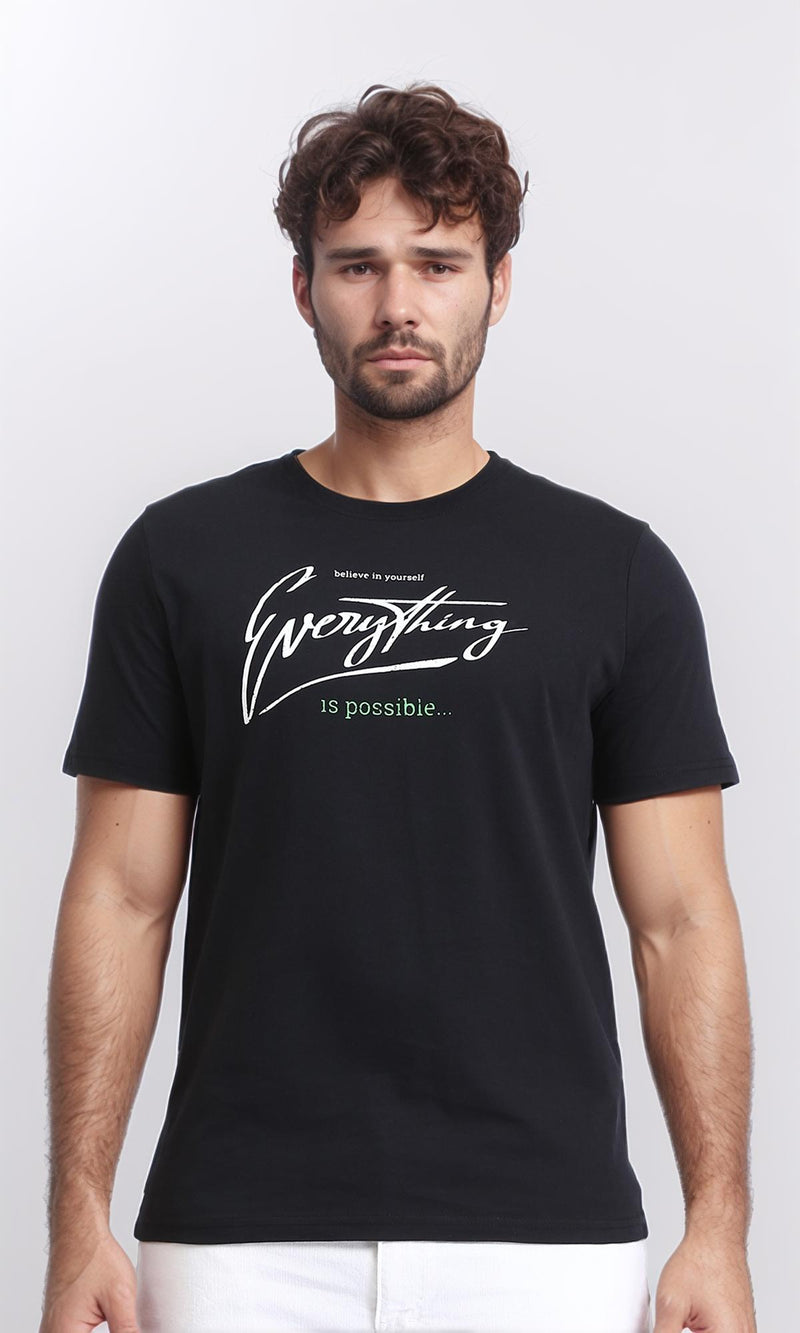 R209362 - Crew Neck Printed Summer Tee - Black