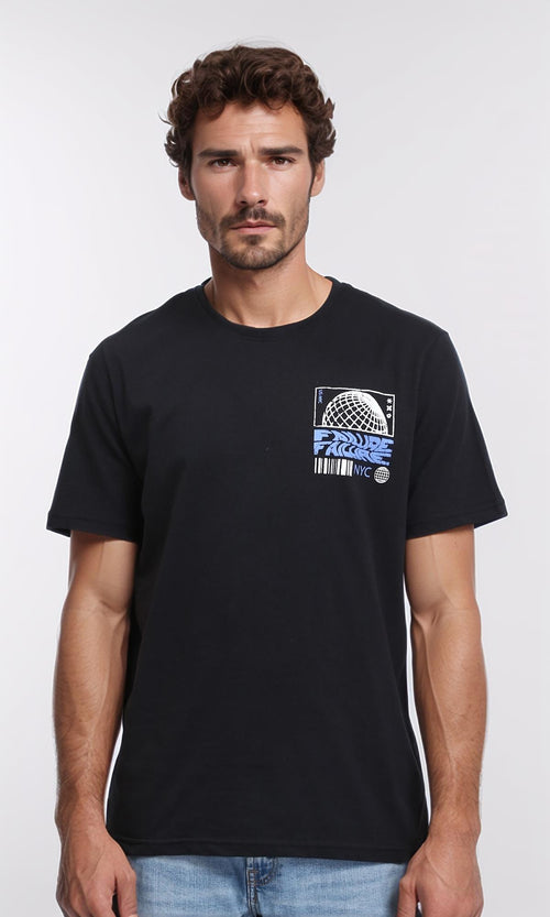 R209367 - Round Neck Short Sleeves Cotton Tee - Black