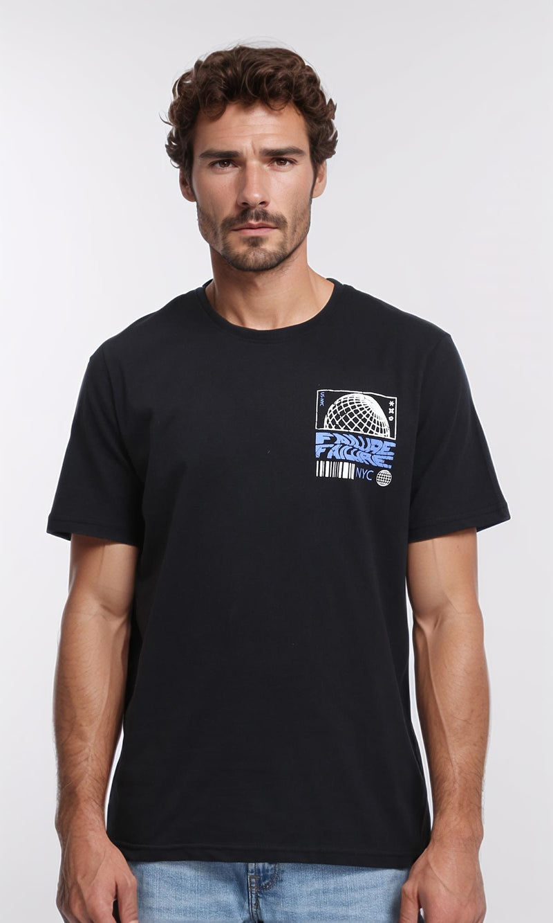 R209367 - Round Neck Short Sleeves Cotton Tee - Black
