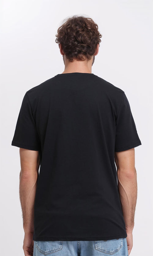 R209367 - Round Neck Short Sleeves Cotton Tee - Black