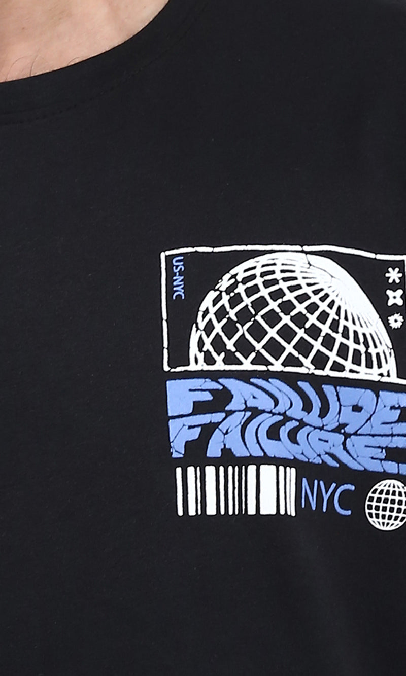 R209367 - Round Neck Short Sleeves Cotton Tee - Black