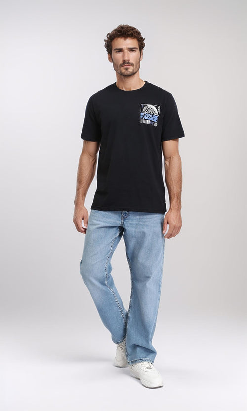 R209367 - Round Neck Short Sleeves Cotton Tee - Black