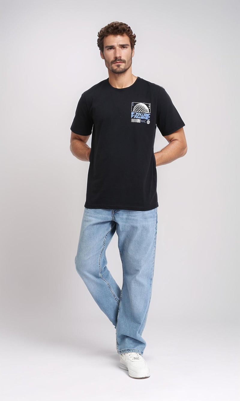 R209367 - Round Neck Short Sleeves Cotton Tee - Black