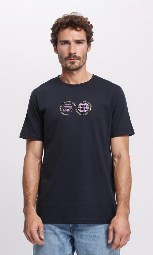 R209368 - Round Neck Short Sleeves Printed Tee - Black