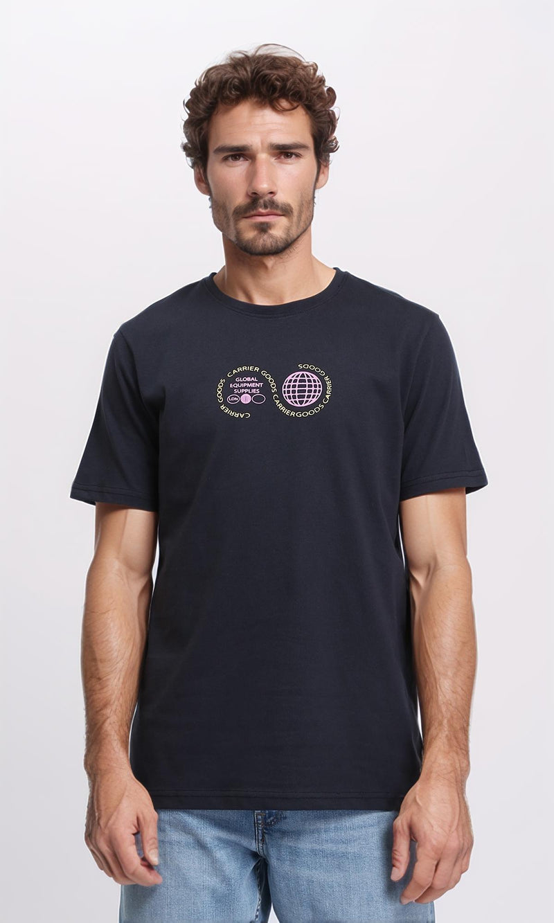 R209368 - Round Neck Short Sleeves Printed Tee - Black