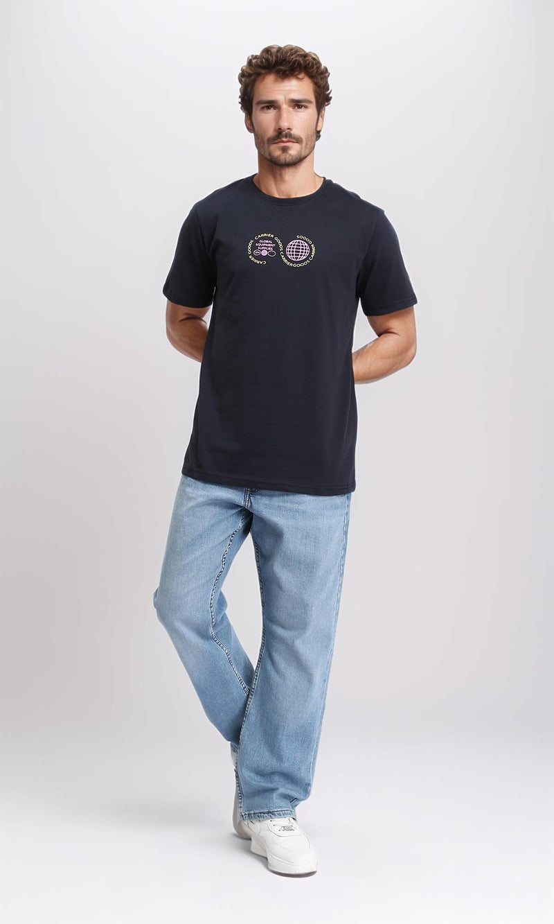 R209368 - Round Neck Short Sleeves Printed Tee - Black