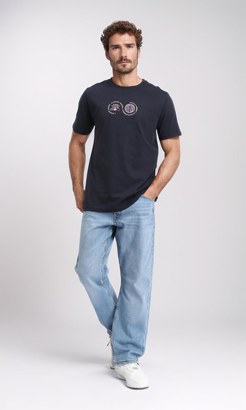 R209368 - Round Neck Short Sleeves Printed Tee - Black