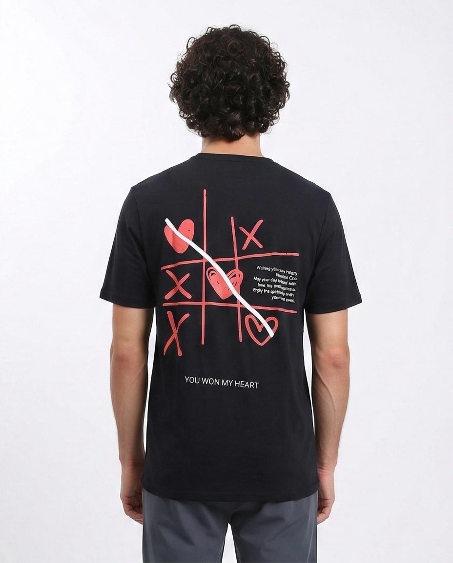 Ravin Men's "Game of Love" Tic-Tac-Toe Graphic T-Shirt - 100% Premium Cotton - Black - R209370
