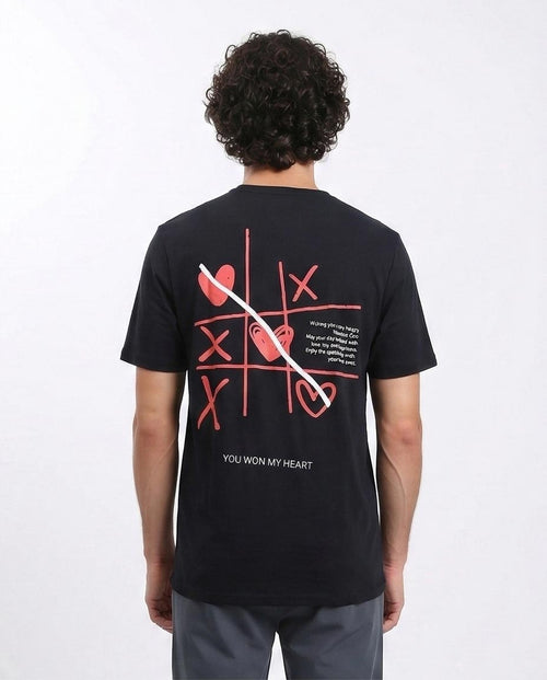 Ravin Men's "Game of Love" Tic-Tac-Toe Graphic T-Shirt - 100% Premium Cotton - Black - R209370