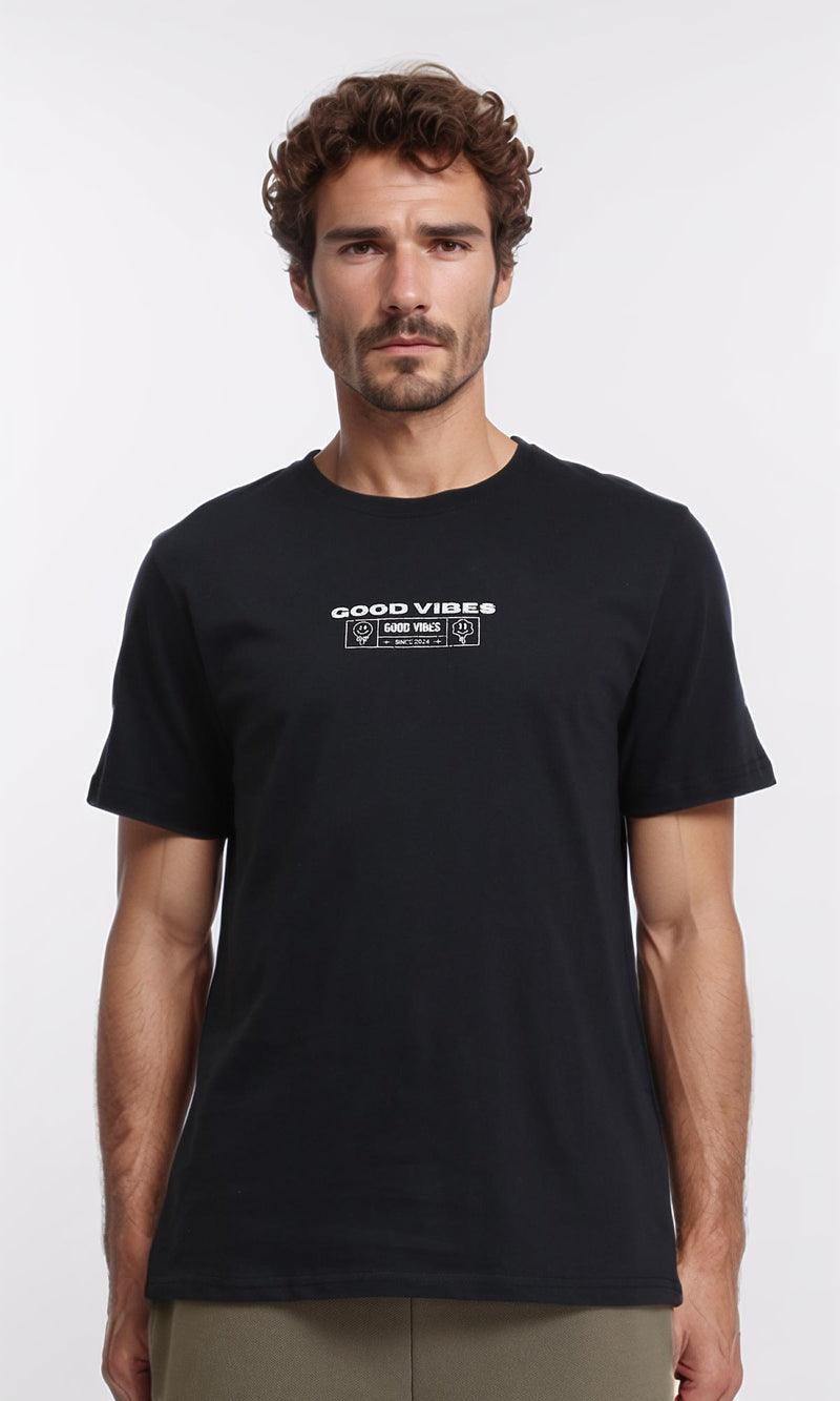 R209371 - Short Sleeves Printed Summer Shirt - Black