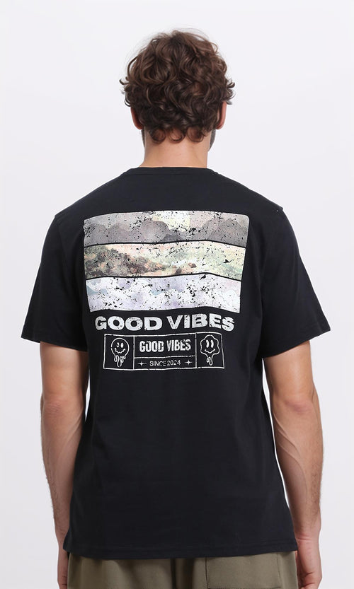 R209371 - Short Sleeves Printed Summer Shirt - Black