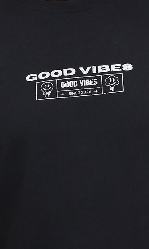 R209371 - Short Sleeves Printed Summer Shirt - Black