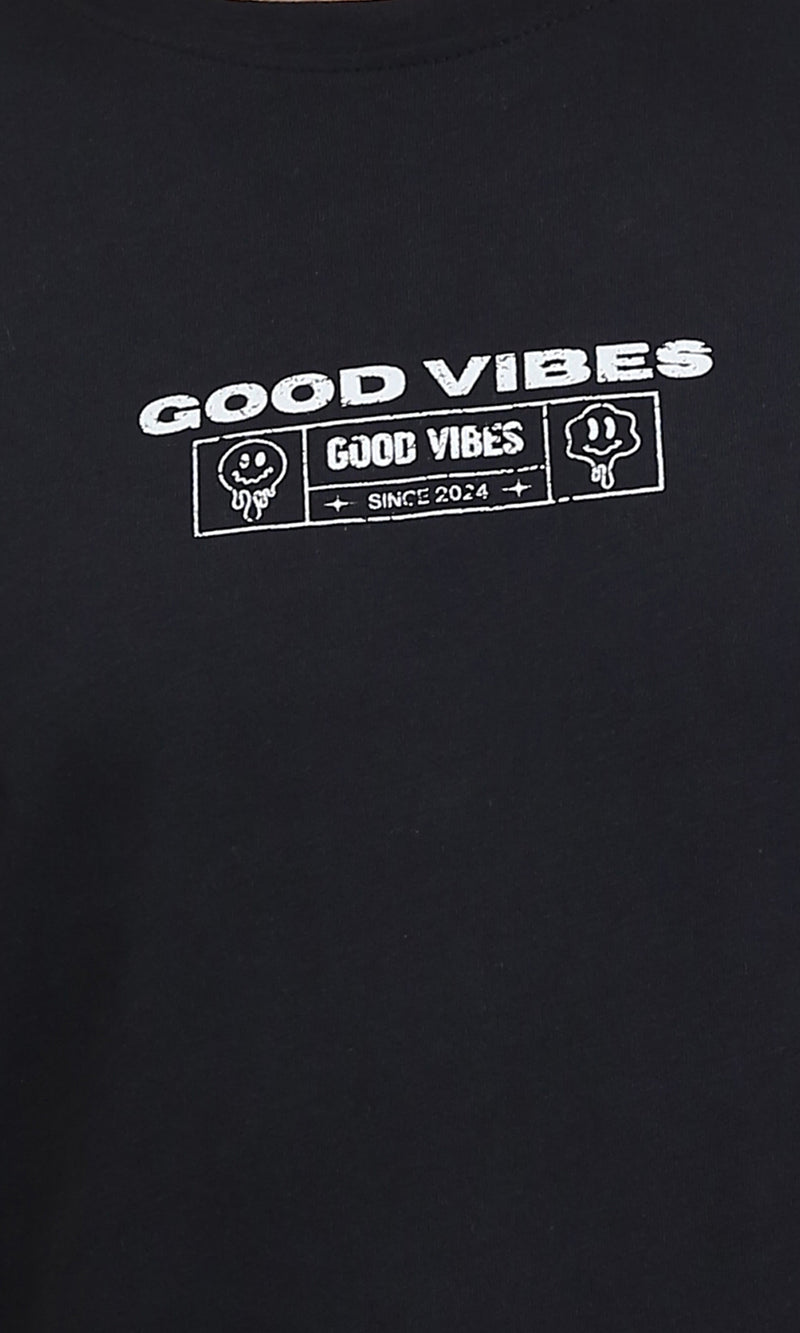 R209371 - Short Sleeves Printed Summer Shirt - Black