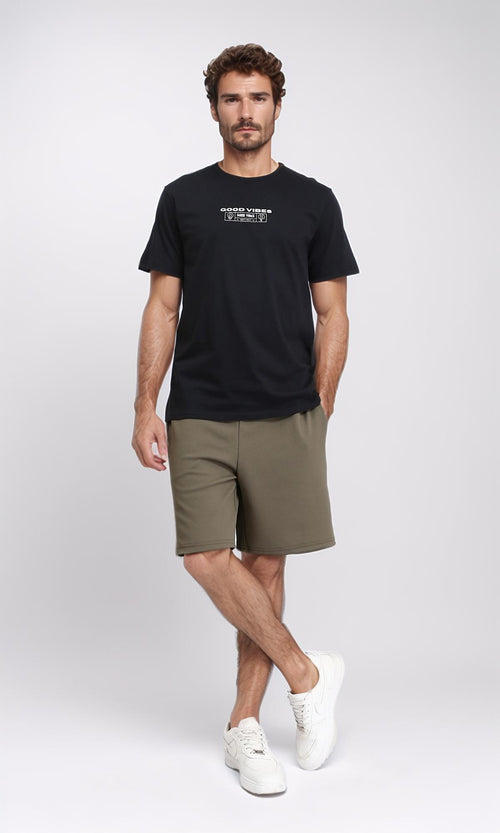 R209371 - Short Sleeves Printed Summer Shirt - Black