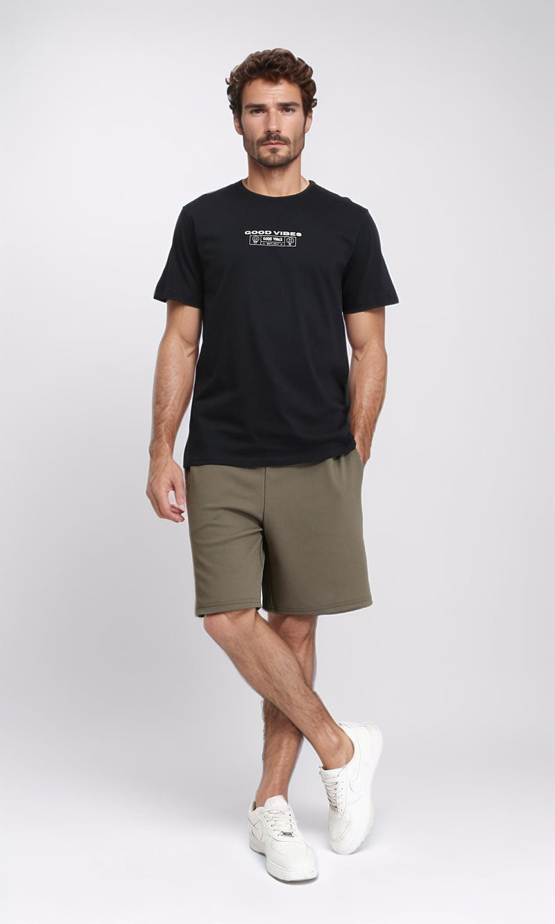 R209371 - Short Sleeves Printed Summer Shirt - Black