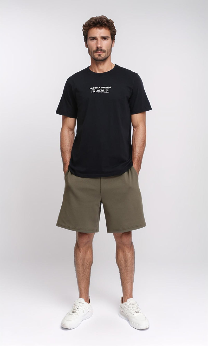 R209371 - Short Sleeves Printed Summer Shirt - Black