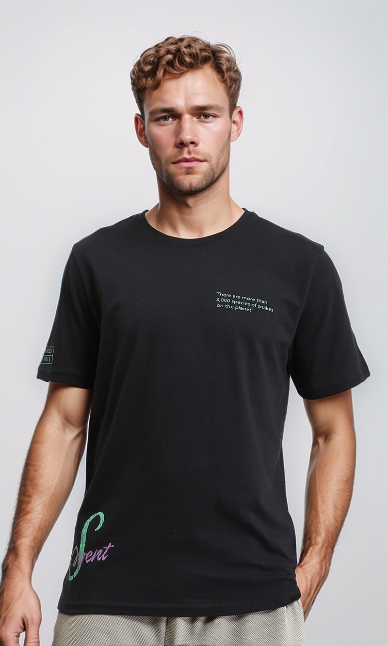 R209373 - Front & Back Printed Regular Fit Tee - Black