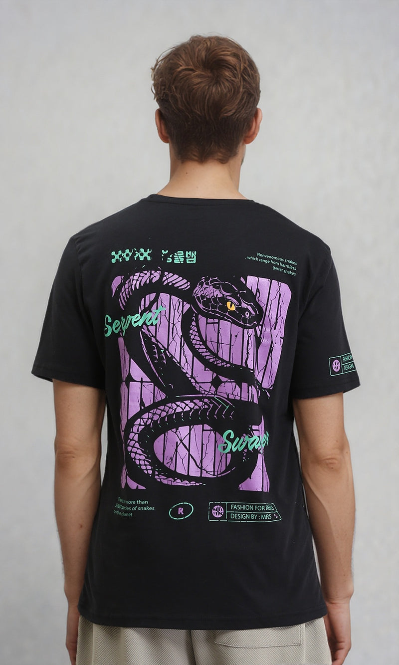 R209373 - Front & Back Printed Regular Fit Tee - Black