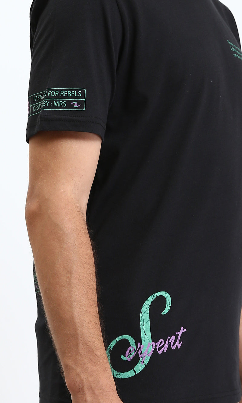 R209373 - Front & Back Printed Regular Fit Tee - Black