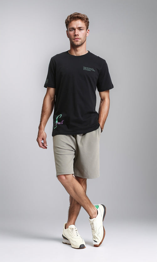 R209373 - Front & Back Printed Regular Fit Tee - Black