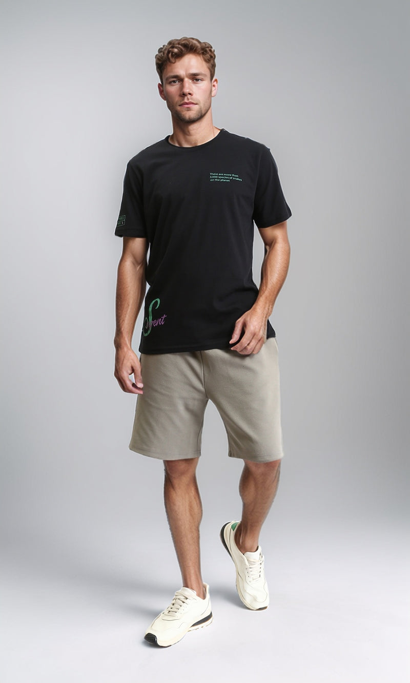 R209373 - Front & Back Printed Regular Fit Tee - Black