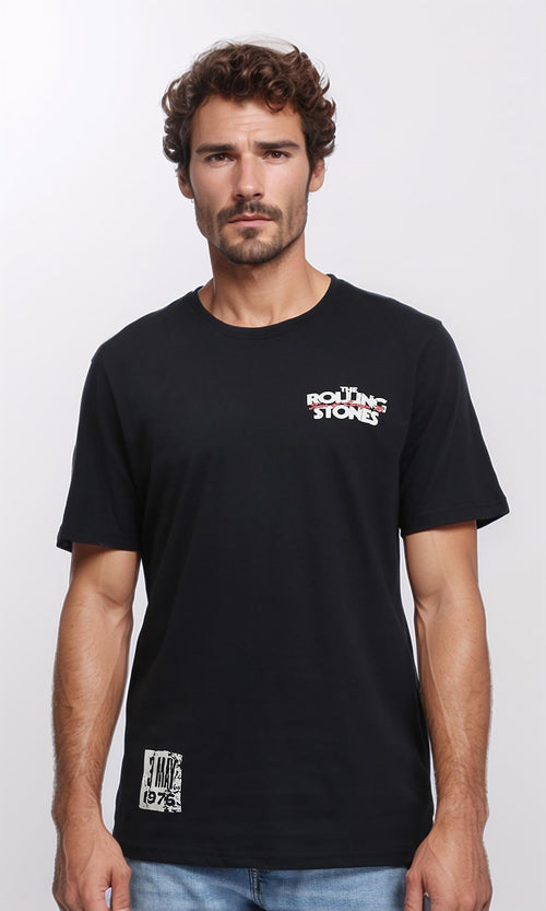 R209377 - Slip On Crew Neck Printed Tee - Black