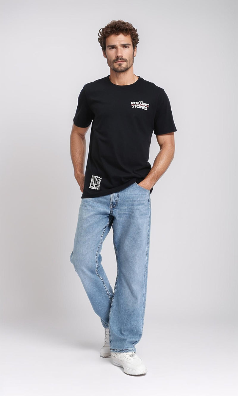 R209377 - Slip On Crew Neck Printed Tee - Black