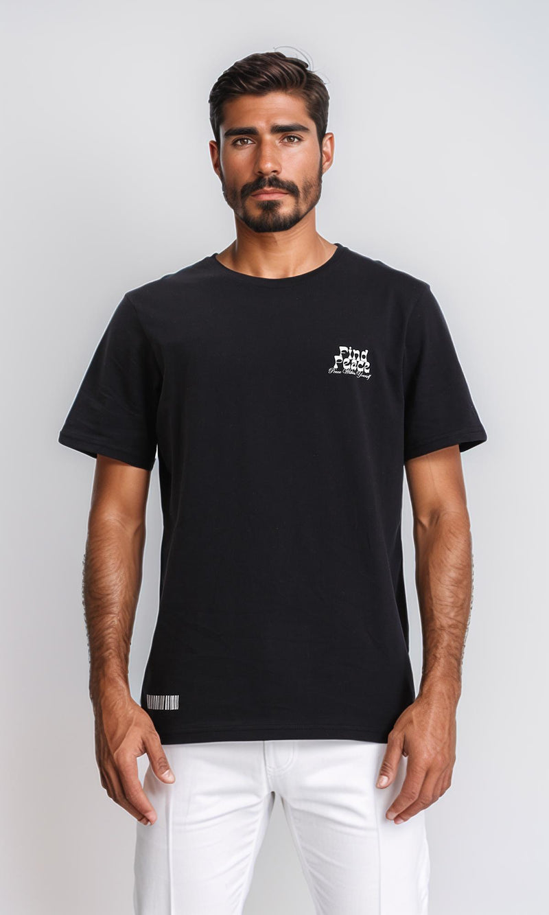 R209378-Printed Regular Fit Slip On Tee - Black