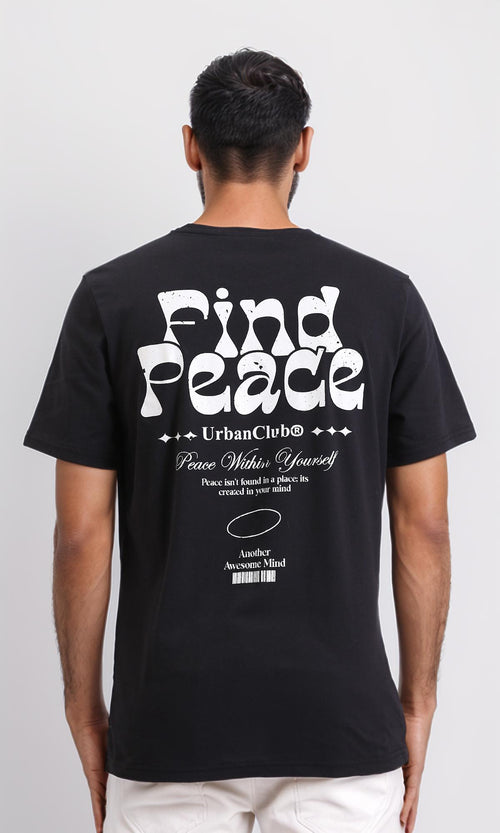 R209378-Printed Regular Fit Slip On Tee - Black