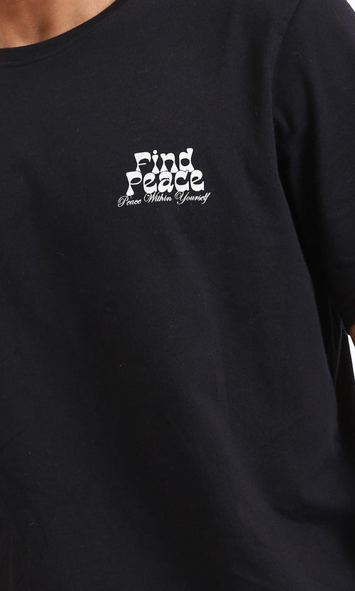 R209378-Printed Regular Fit Slip On Tee - Black