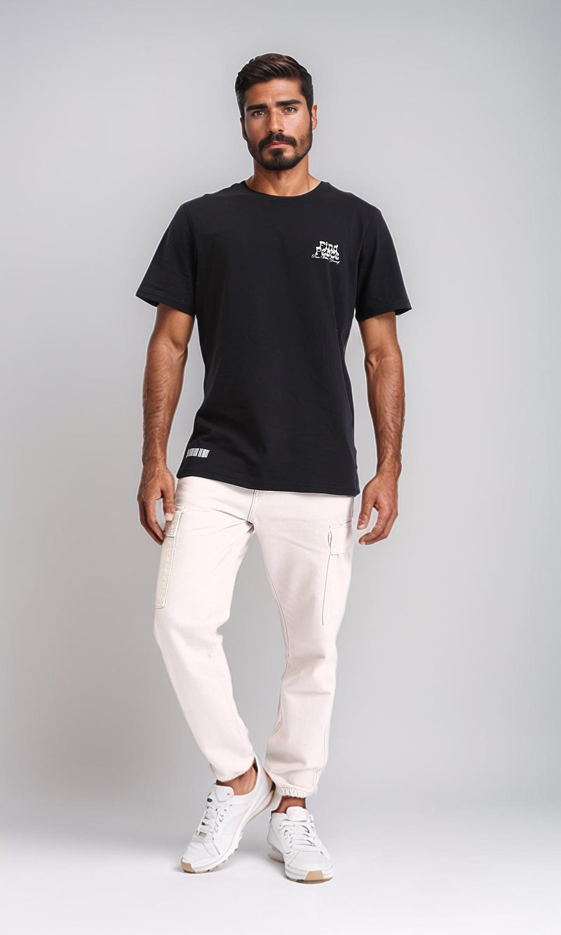 R209378-Printed Regular Fit Slip On Tee - Black