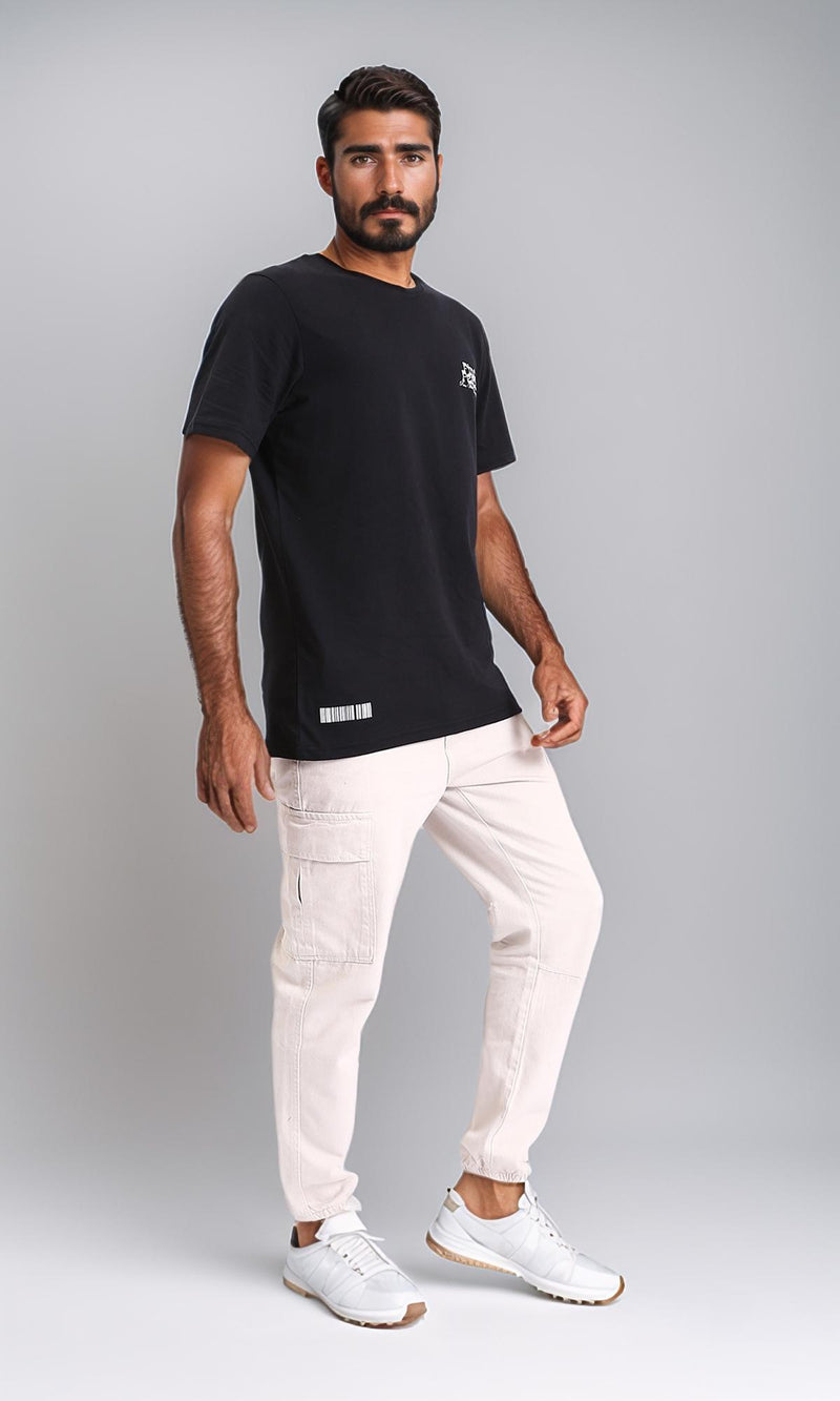 R209378-Printed Regular Fit Slip On Tee - Black