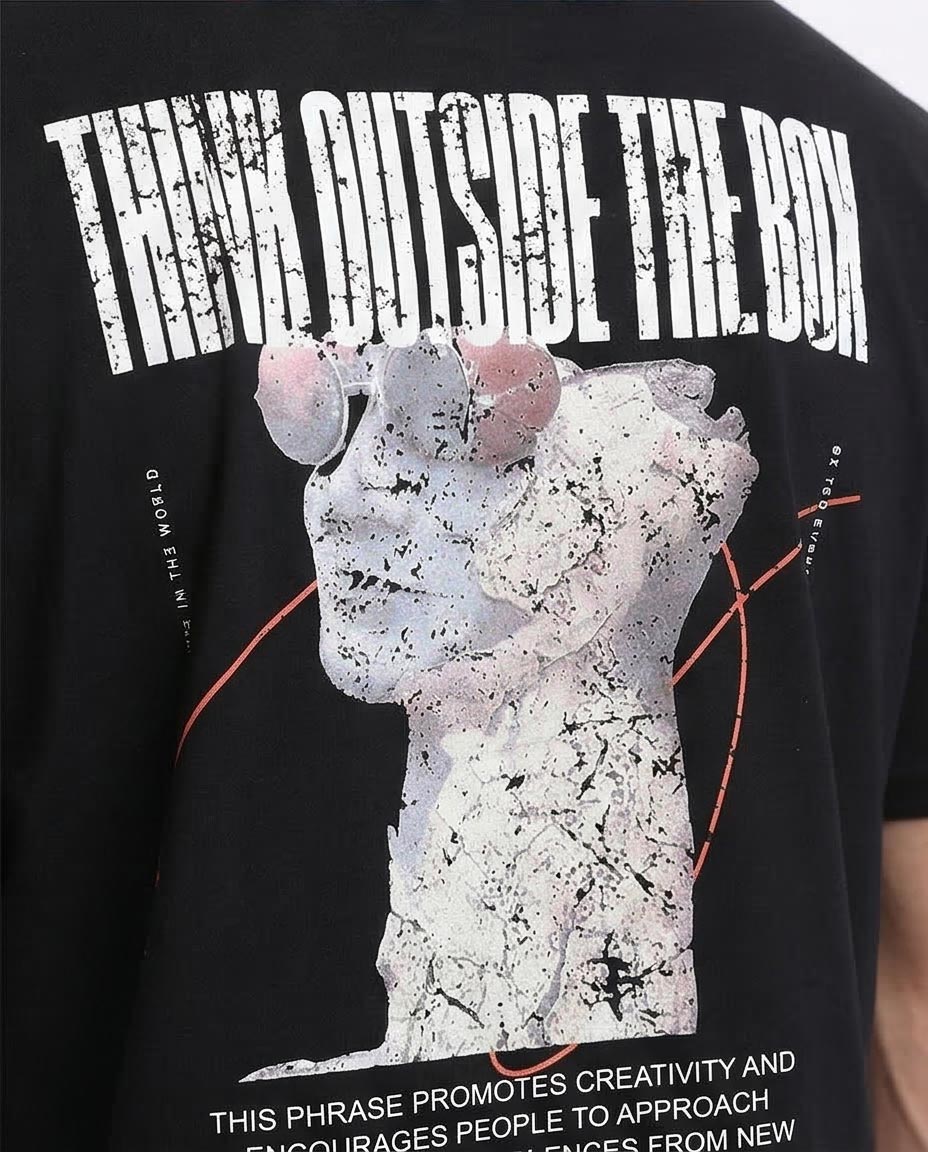 Ravin Men’s 100% Cotton "Think Outside The Box" Graphic Streetwear T-Shirt – Black - R209380