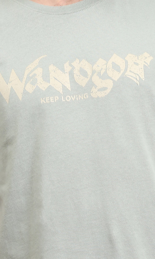 R209383 - Printed Crew Neck Slip On Tee - Pastel Olive