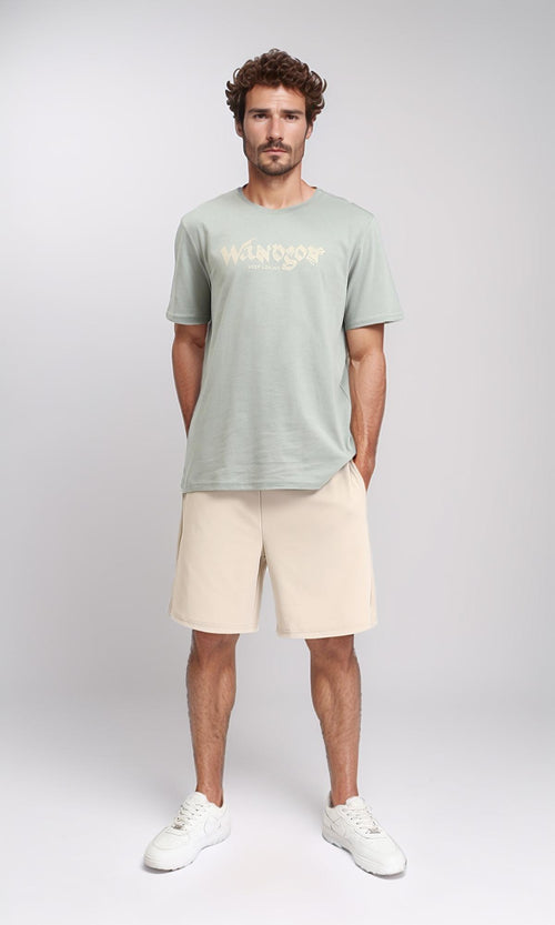 R209383 - Printed Crew Neck Slip On Tee - Pastel Olive