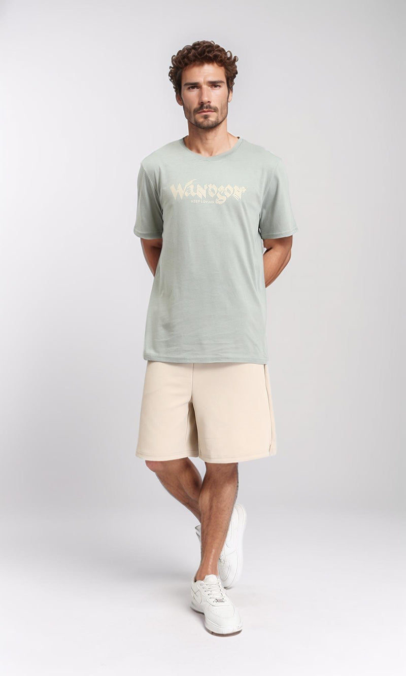 R209383 - Printed Crew Neck Slip On Tee - Pastel Olive
