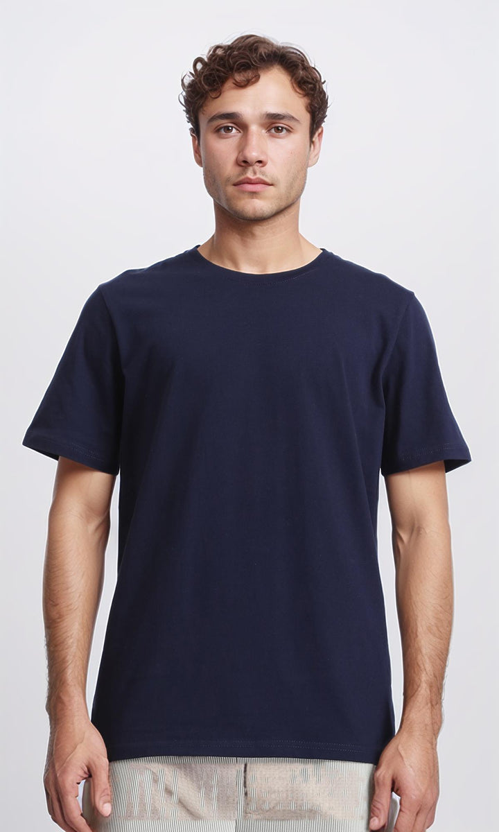 Crew Neck Slip On Basic Tee - Navy Blue