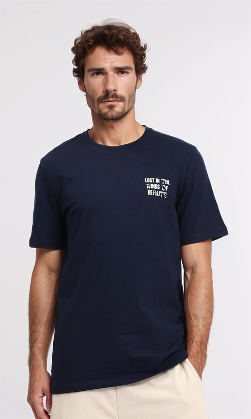 R209385 - Crew Neck Slip On Printed Tee - Navy Blue