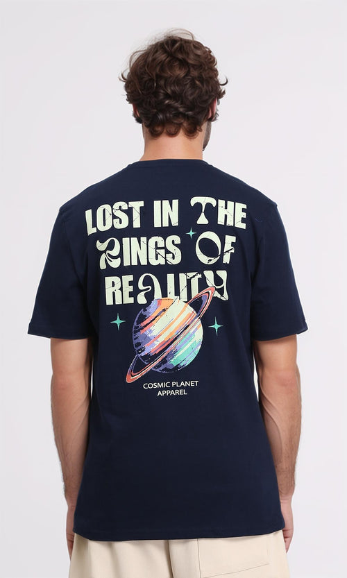 R209385 - Crew Neck Slip On Printed Tee - Navy Blue