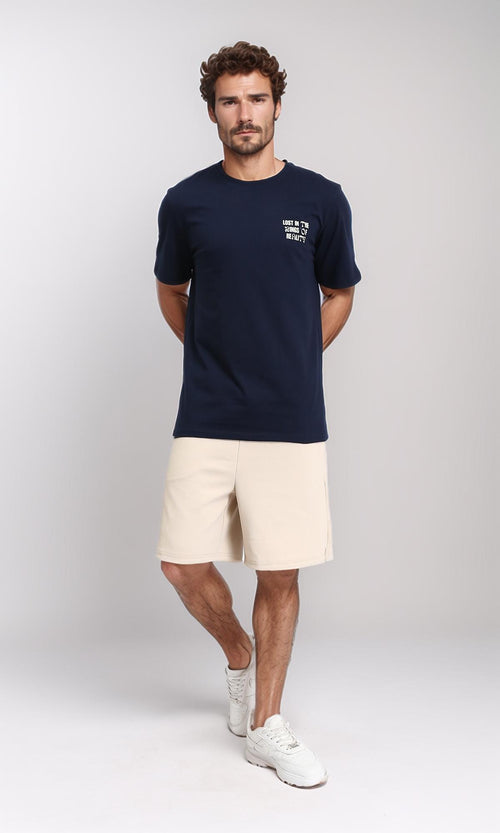R209385 - Crew Neck Slip On Printed Tee - Navy Blue