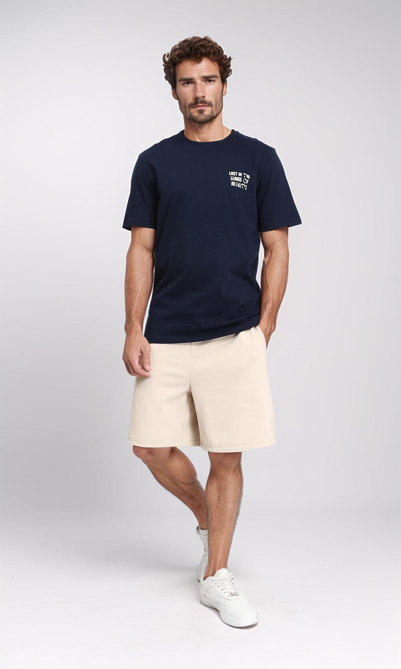R209385 - Crew Neck Slip On Printed Tee - Navy Blue