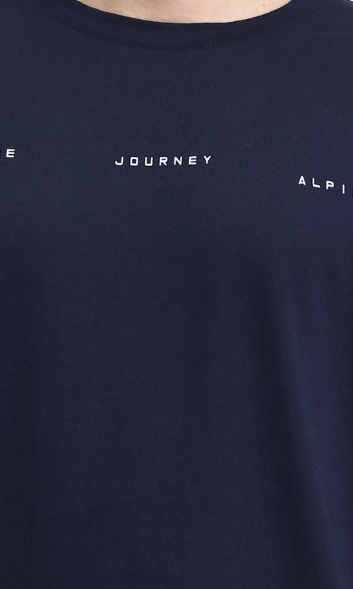 R209388 - Relaxed Fit Elbow Sleeves Printed Tee - Navy Blue