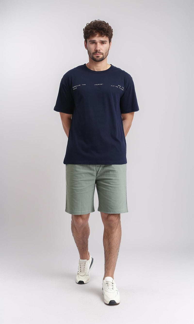 R209388 - Relaxed Fit Elbow Sleeves Printed Tee - Navy Blue